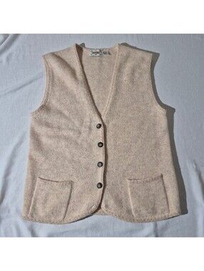 Vintage Chamonix Womens XL Shetland wool beige knit button front vest
